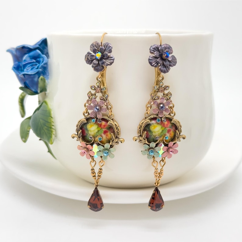 French Vintage Ethnic Style 3D Flower Earrings,Ethnic Earrings,Pastoral Earrings