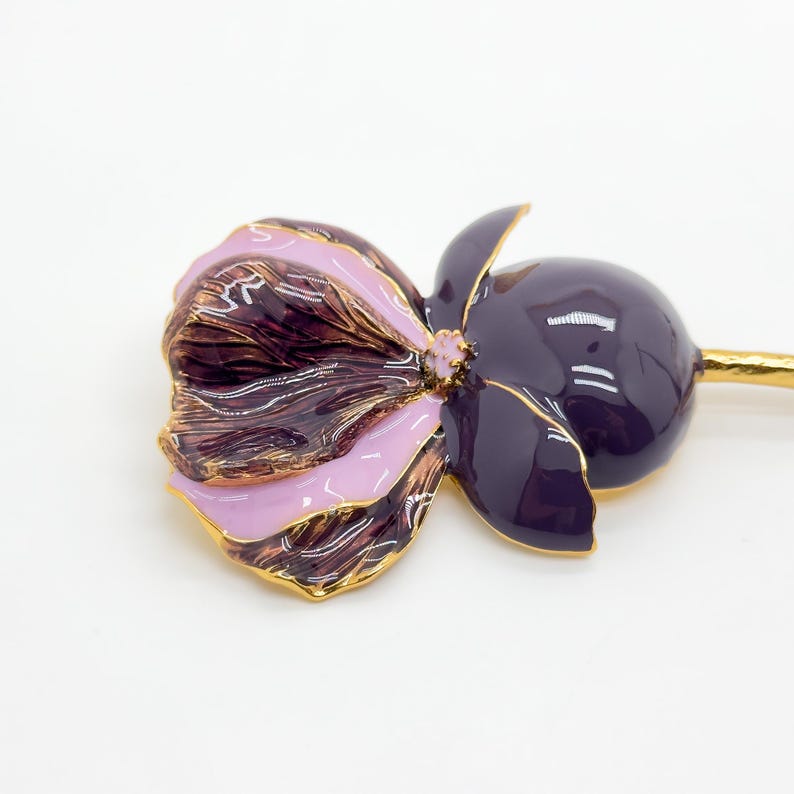 Floral Enameled Brooch – Purple Fashion Pin for Coats and Elegant Winter Styles