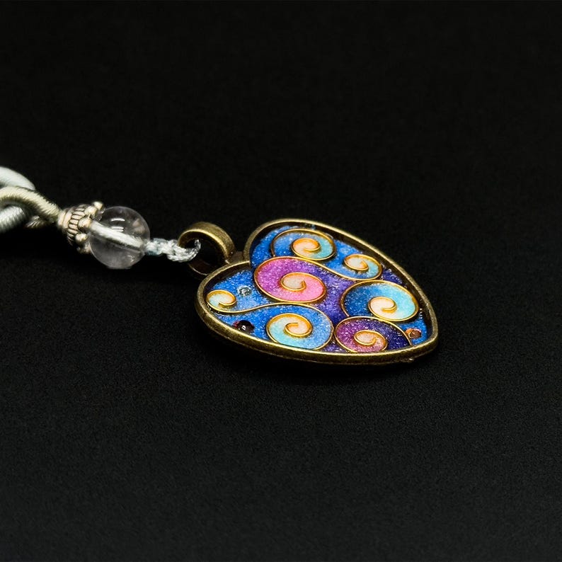 Enamel Love Pendant Necklace – Cloisonné Heart Design with Ethnic and Tribal Charm