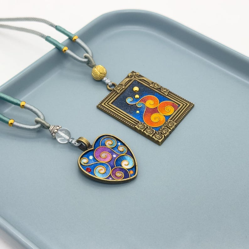 Enamel Love Pendant Necklace – Cloisonné Heart Design with Ethnic and Tribal Charm
