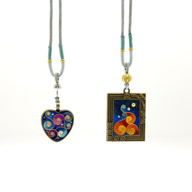 Enamel Love Pendant Necklace – Cloisonné Heart Design with Ethnic and Tribal Charm