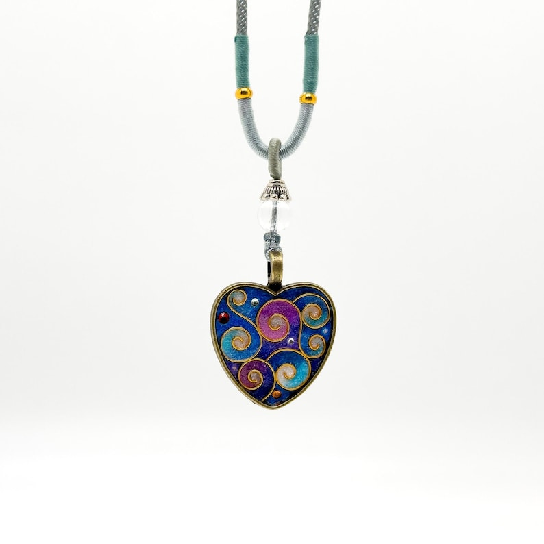 Enamel Love Pendant Necklace – Cloisonné Heart Design with Ethnic and Tribal Charm