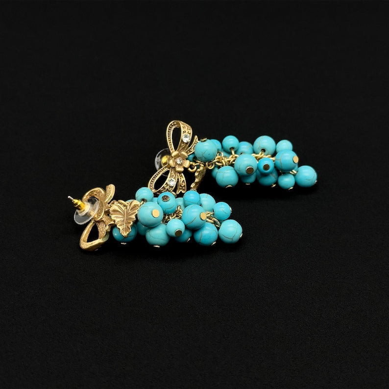 Turquoise Grape Earrings – Unique Bohemian Design with Rustic Elegance