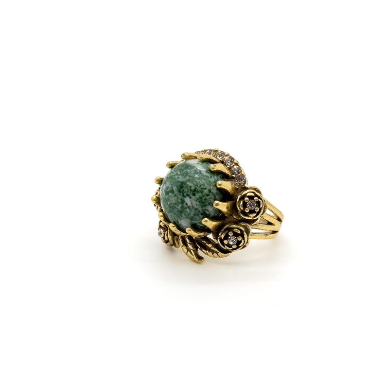 Flower and Emerald Rings – Open Rings with Rose Flower Design