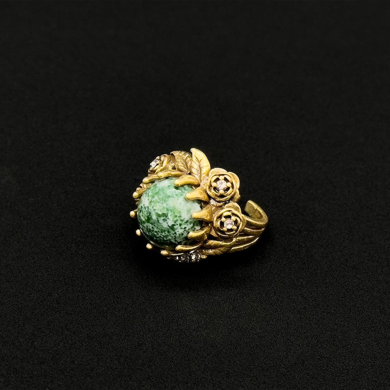 Flower and Emerald Rings – Open Rings with Rose Flower Design