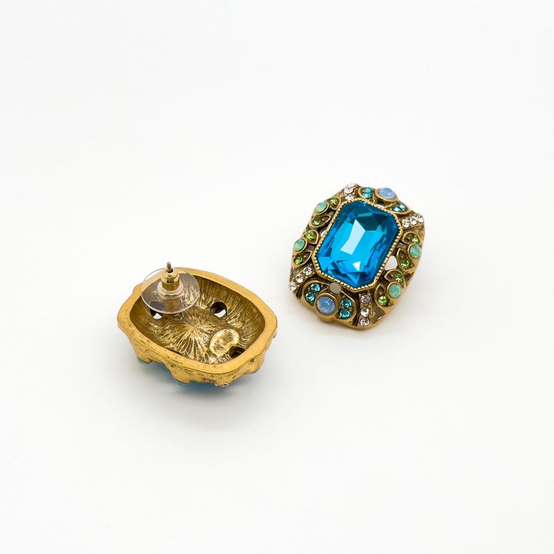 Square Blue Zircon Earrings – Court Style with Ethnic and Boho Charm