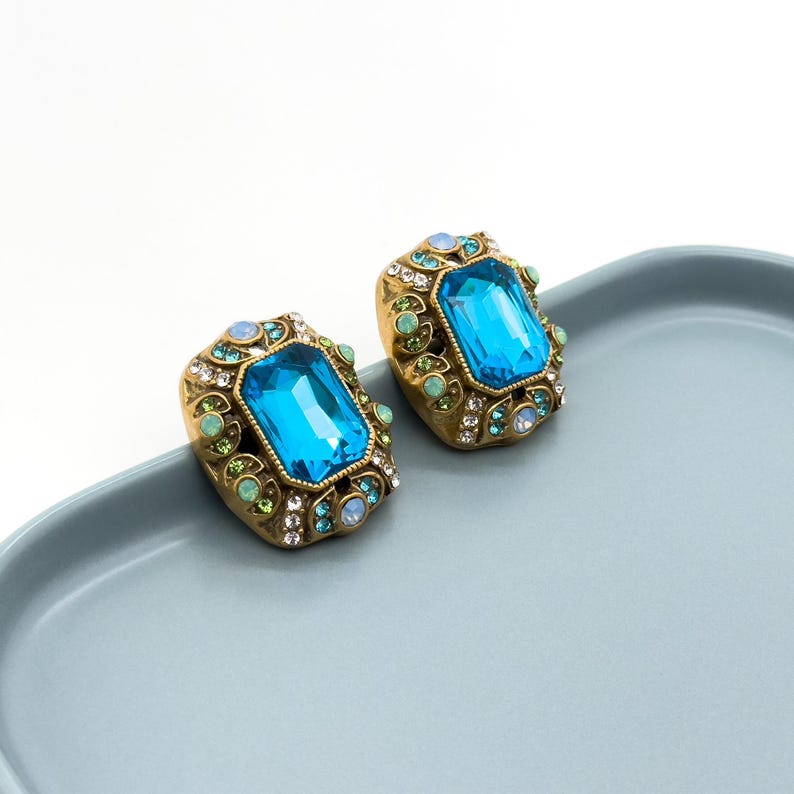 Square Blue Zircon Earrings – Court Style with Ethnic and Boho Charm