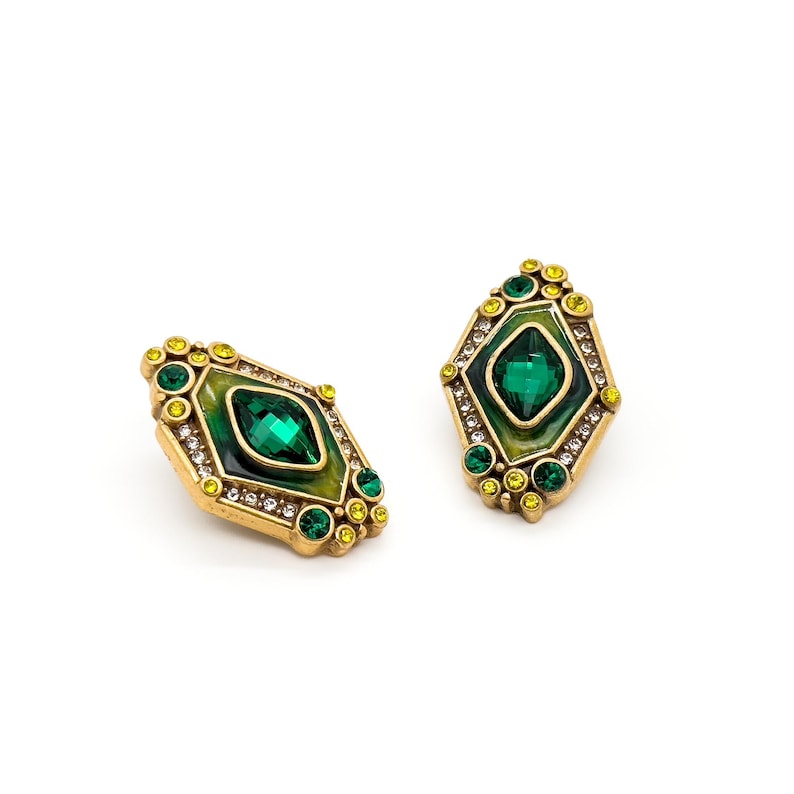 Green Zircon Cameo Earrings – Court Style Ethnic Boho Jewelry for Elegant and Artistic Looks