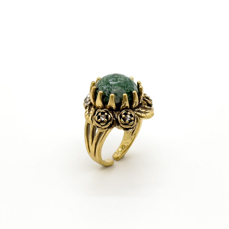 Flower and Emerald Rings – Open Rings with Rose Flower Design