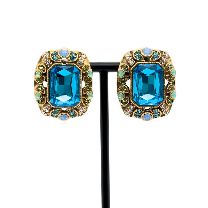 Square Blue Zircon Earrings – Court Style with Ethnic and Boho Charm