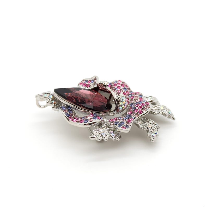 Stunning Party Brooch with Colored Rhinestones – Luxe Wedding & Evening Dress Statement Jewelry