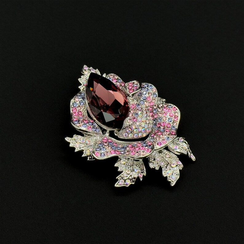 Stunning Party Brooch with Colored Rhinestones – Luxe Wedding & Evening Dress Statement Jewelry
