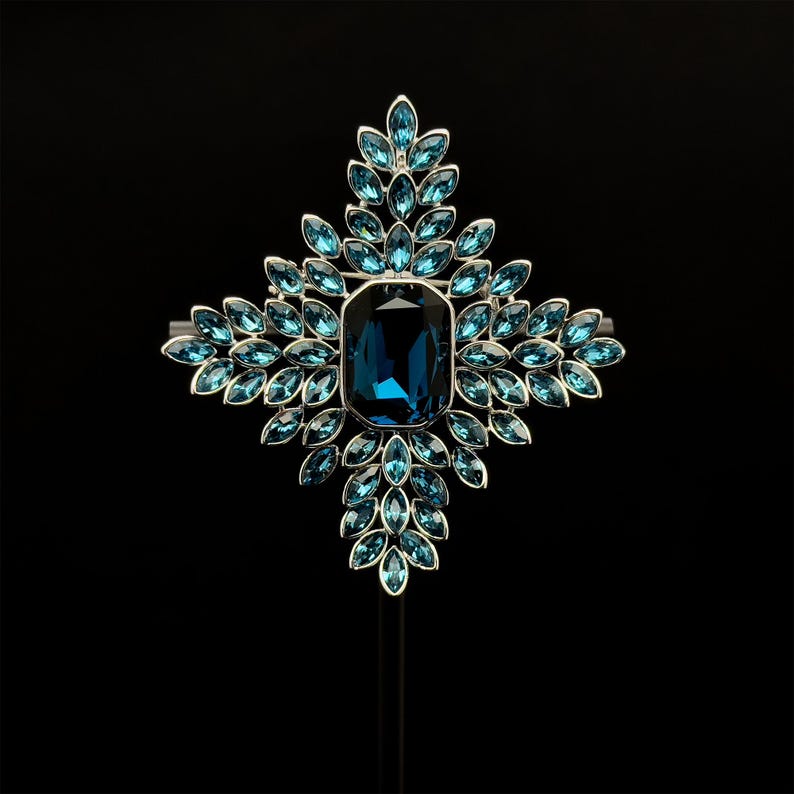 Blue Crystal Leaf Brooch in Luxe French Design – Perfect for Parties, Suits & Formal Outfits