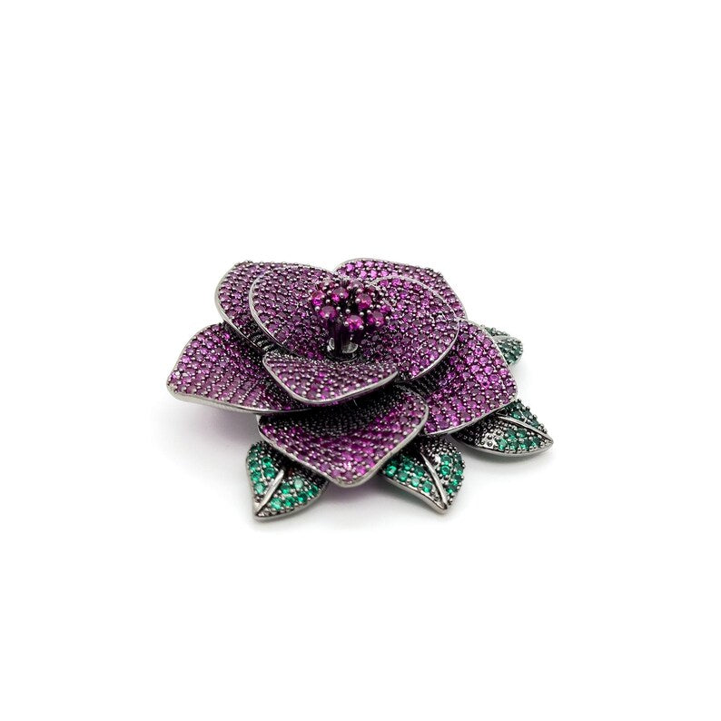 Elegant Purple Flower Brooch – Luxury Statement Pin for Evening Gowns, Birthday or Anniversary Gifts