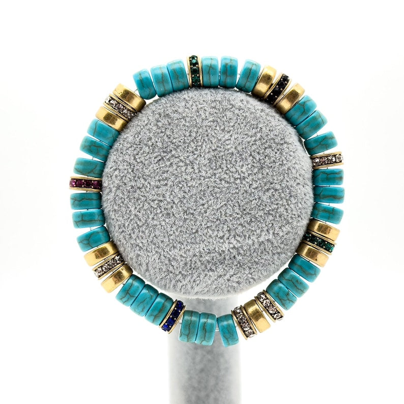 Turquoise Beaded Bracelet – Boho Style with Braided Details for a Natural Look
