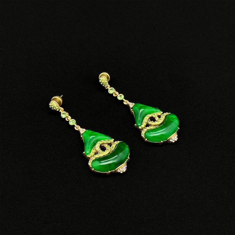 Elegant Vintage Deco & Art Deco Earrings, Green, French & Versatile Designs for Summer & Everyday Wear