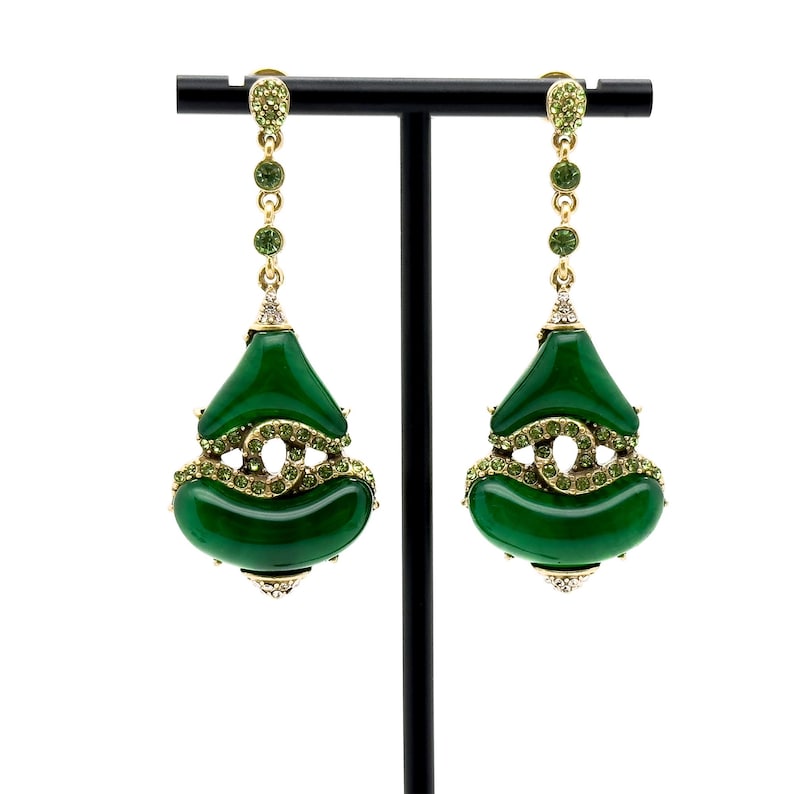 Elegant Vintage Deco & Art Deco Earrings, Green, French & Versatile Designs for Summer & Everyday Wear