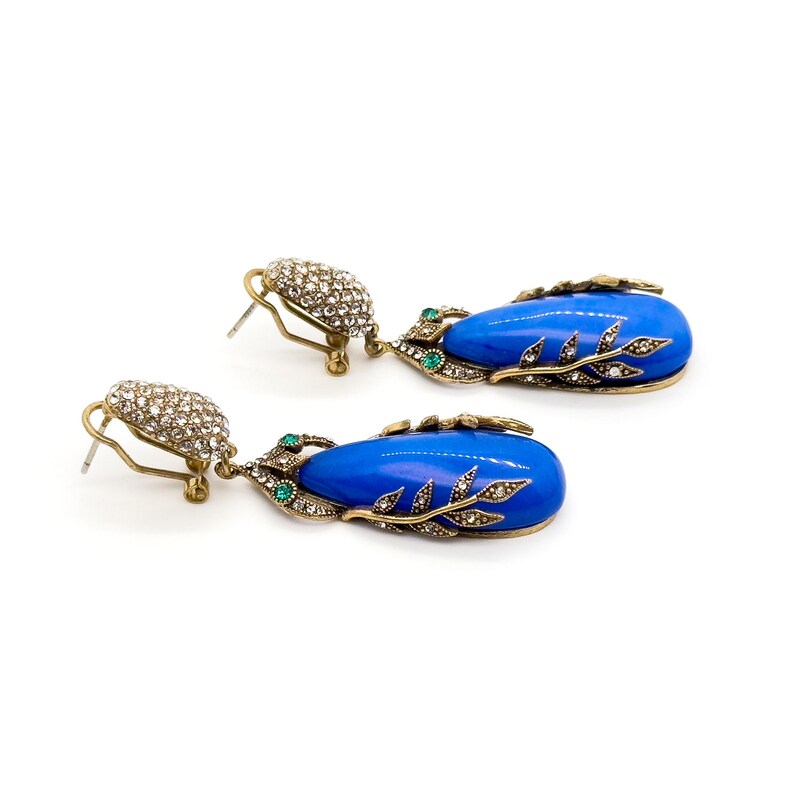 Sophisticated Boho, Blue & Leaf Earrings: Vintage Deco & Art Deco Styles for Women’s Everyday Elegance