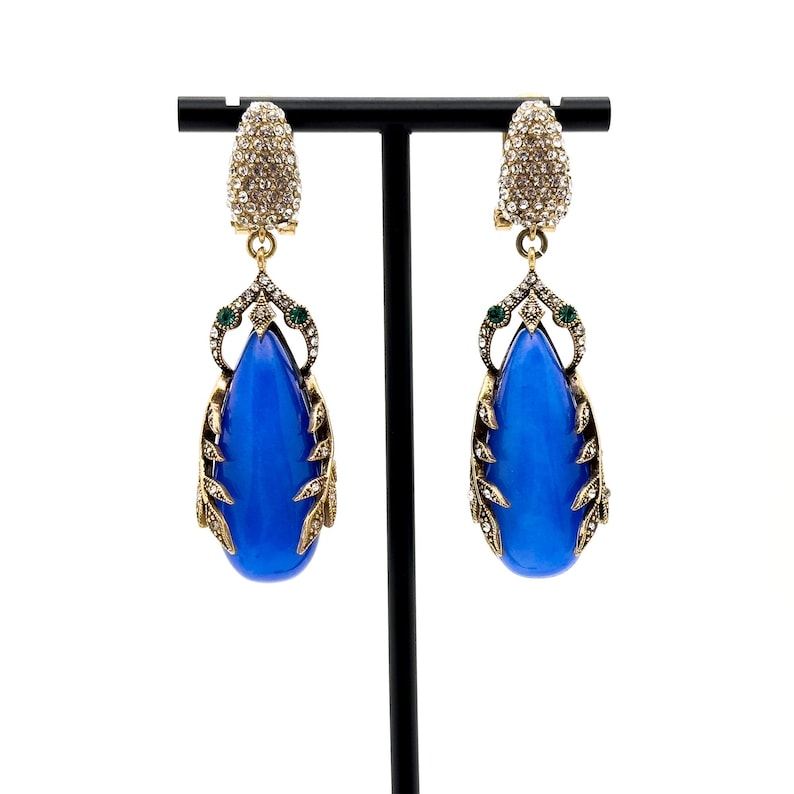 Sophisticated Boho, Blue & Leaf Earrings: Vintage Deco & Art Deco Styles for Women’s Everyday Elegance