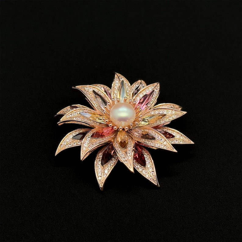 Floral Sunflower Brooch – Crystal Design for Suit, Party, and Wedding Accessories