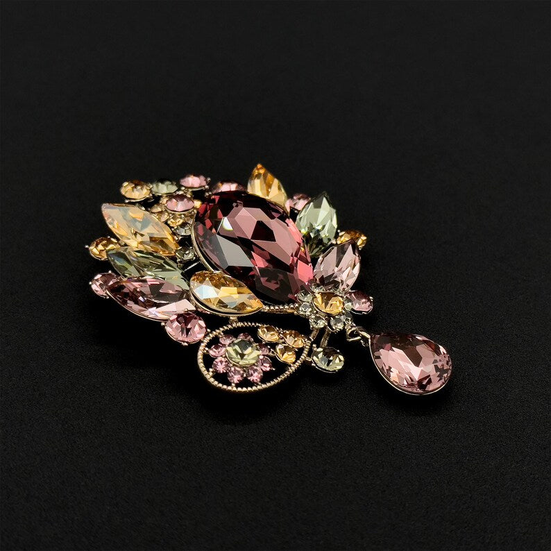 Royal Boho Brooch – Ethnic French Crystal Pin for Party and Wedding Outfits