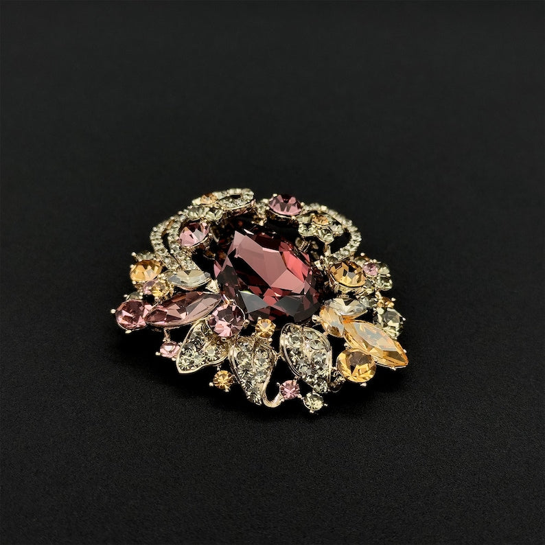 Royal Boho Brooch – Ethnic French Crystal Pin for Party and Wedding Outfits