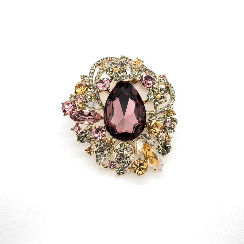 Royal Boho Brooch – Ethnic French Crystal Pin for Party and Wedding Outfits