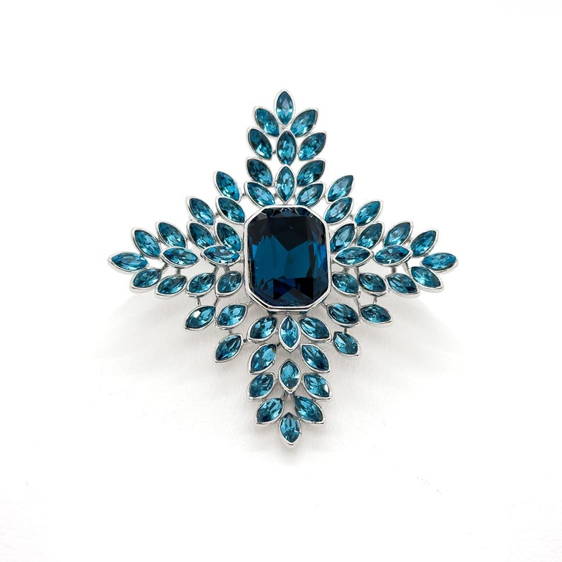 Blue Crystal Leaf Brooch in Luxe French Design – Perfect for Parties, Suits & Formal Outfits