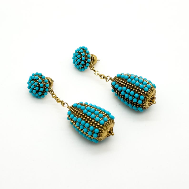 Whimsical Hot Air Balloon Earrings, Vintage & Art Deco Styles with Tribal and Ethnic Details in Striking Blue