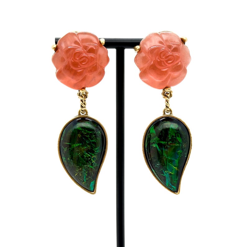 Romantic Rose & Leaf Earrings with Agate Accents, Vintage Deco & Art Deco Styles for Effortless French Summer Charm
