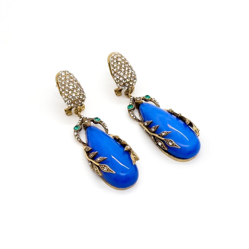Sophisticated Boho, Blue & Leaf Earrings: Vintage Deco & Art Deco Styles for Women’s Everyday Elegance
