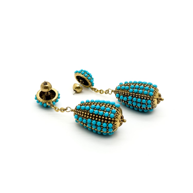 Whimsical Hot Air Balloon Earrings, Vintage & Art Deco Styles with Tribal and Ethnic Details in Striking Blue