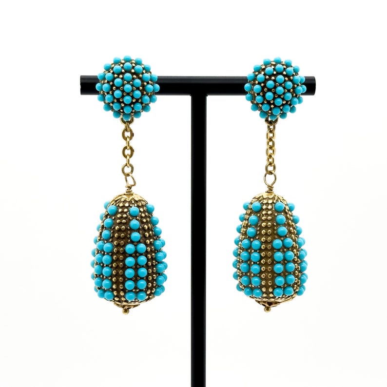 Whimsical Hot Air Balloon Earrings, Vintage & Art Deco Styles with Tribal and Ethnic Details in Striking Blue