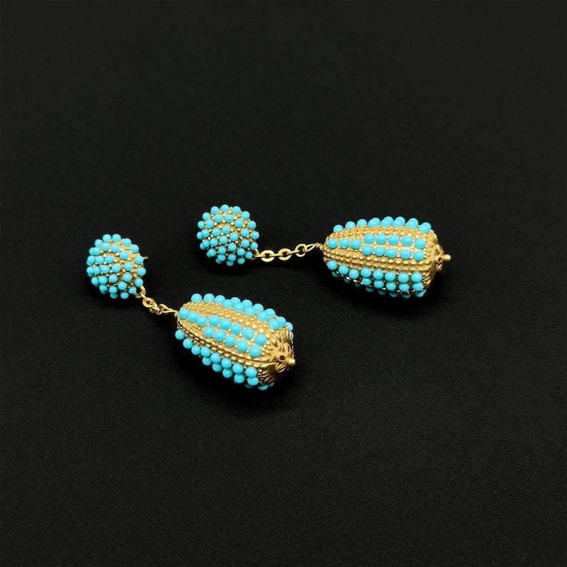 Whimsical Hot Air Balloon Earrings, Vintage & Art Deco Styles with Tribal and Ethnic Details in Striking Blue