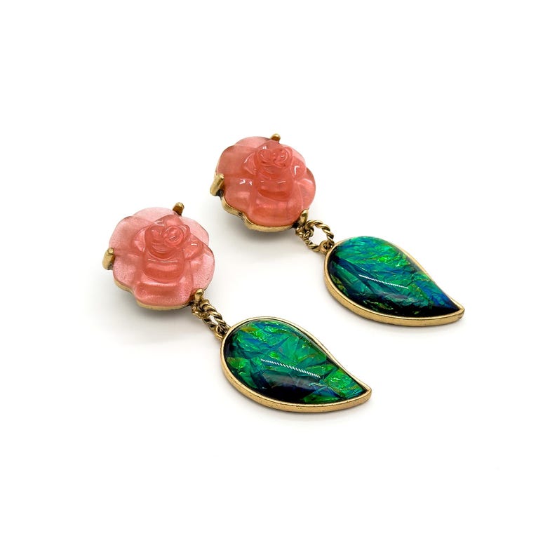 Romantic Rose & Leaf Earrings with Agate Accents, Vintage Deco & Art Deco Styles for Effortless French Summer Charm