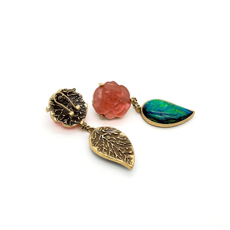 Romantic Rose & Leaf Earrings with Agate Accents, Vintage Deco & Art Deco Styles for Effortless French Summer Charm