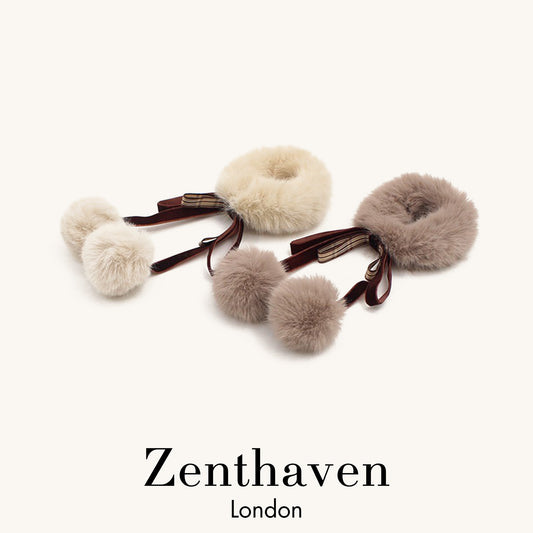 Fluffy Pom Pom Bow Hair Ties – Soft Ponytail Scrunchies (Set of 2)