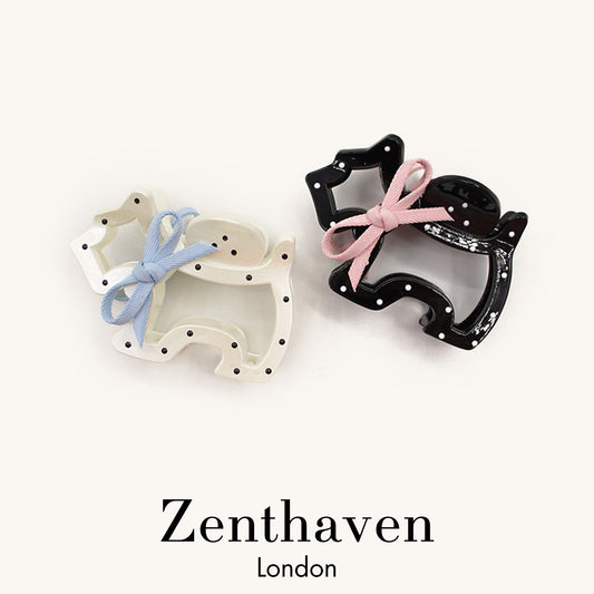 Cute Dog Hair Claw Clips with Bow – Black & White Polka Dot Cartoon Hair Claw, 2-Piece Set