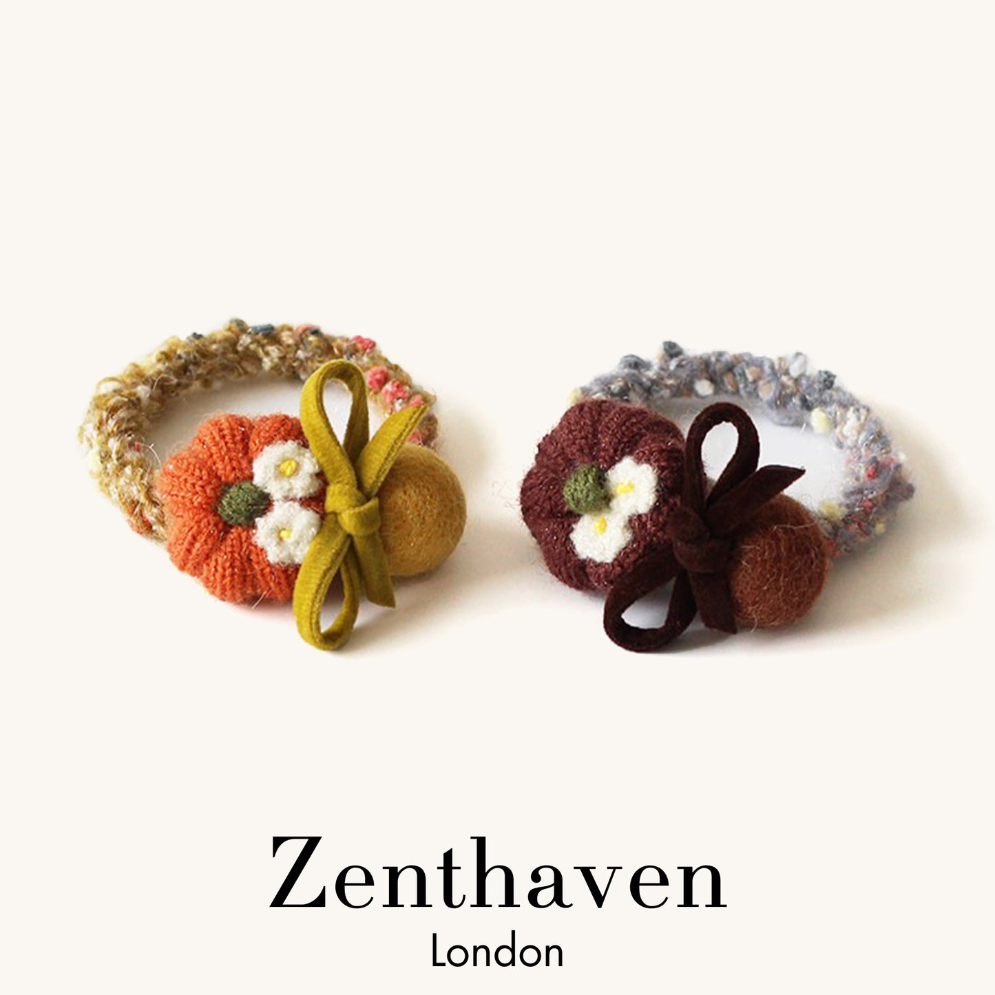 Knitted Pumpkin Bow Hair Ties – Soft Autumn Ponytail Elastics, Set of 3