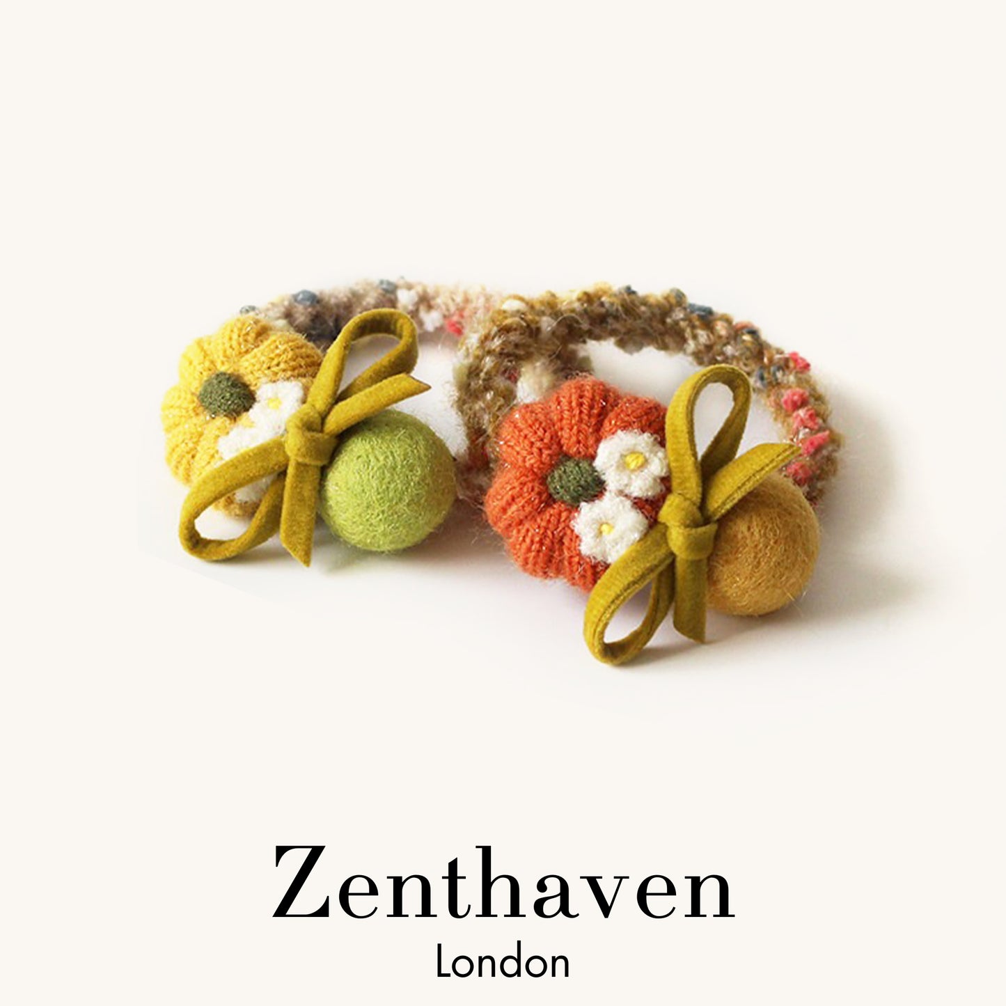 Knitted Pumpkin Bow Hair Ties – Soft Autumn Ponytail Elastics, Set of 3
