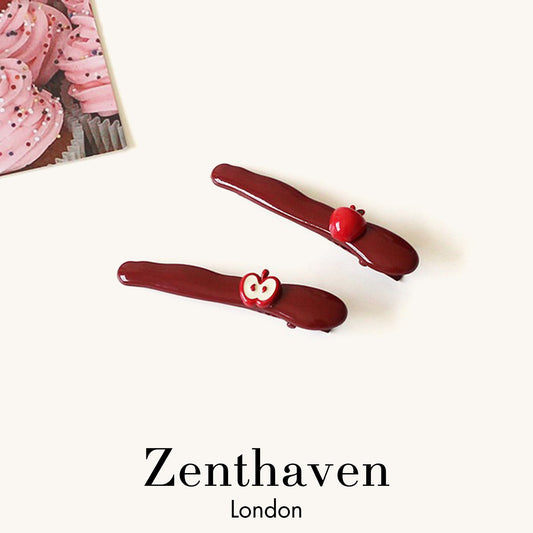 Red Apple Hair Clips – Cute Bang & Side Hair Clips, 2-Piece Set