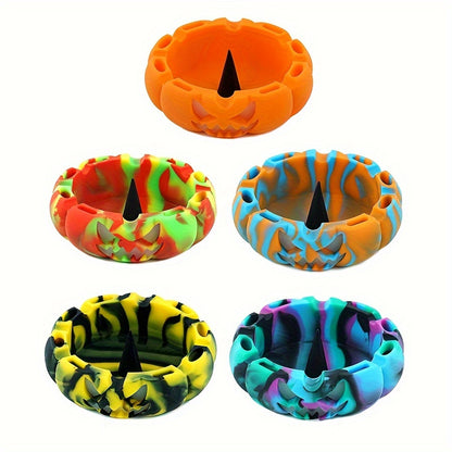 Glow-in-the-Dark Silicone Ashtray, Halloween Jack-O'-Lantern Design, Shatterproof & Heat-Resistant, Round, Smoke-Free, Perfect for Halloween & Christmas Gifts