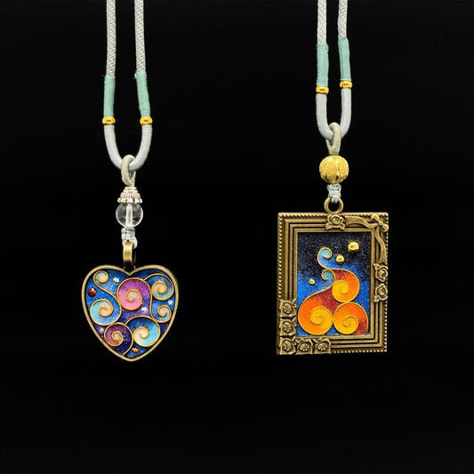 Enamel Love Pendant Necklace – Cloisonné Heart Design with Ethnic and Tribal Charm