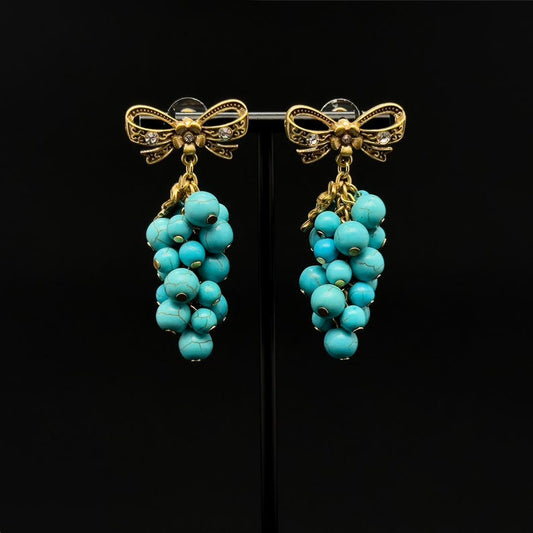 Turquoise Grape Earrings – Unique Bohemian Design with Rustic Elegance