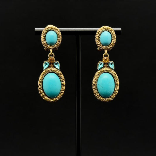 Turquoise Vintage Deco Earrings – Elegant Court-Inspired Ethnic Jewelry for Her
