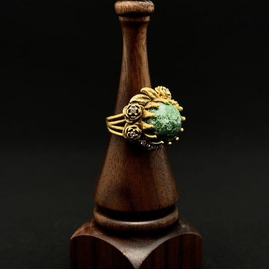 Flower and Emerald Rings – Open Rings with Rose Flower Design