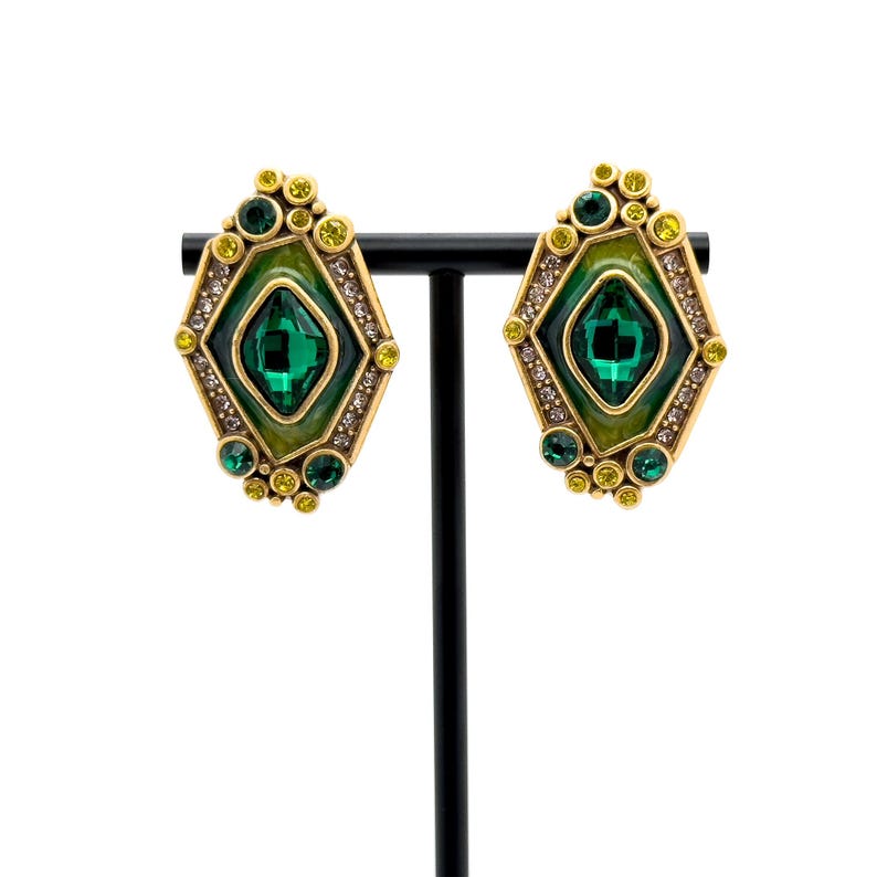 Green Zircon Cameo Earrings – Court Style Ethnic Boho Jewelry for Elegant and Artistic Looks