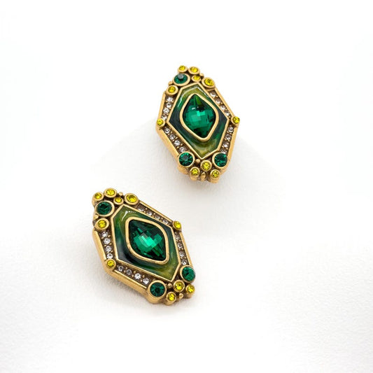 Green Zircon Cameo Earrings – Court Style Ethnic Boho Jewelry for Elegant and Artistic Looks