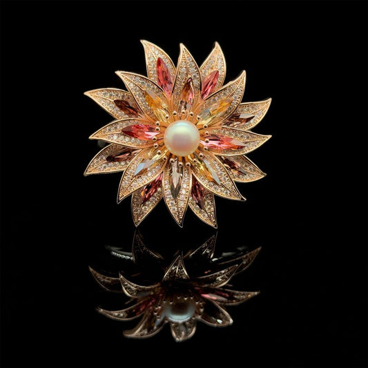 Floral Sunflower Brooch – Crystal Design for Suit, Party, and Wedding Accessories