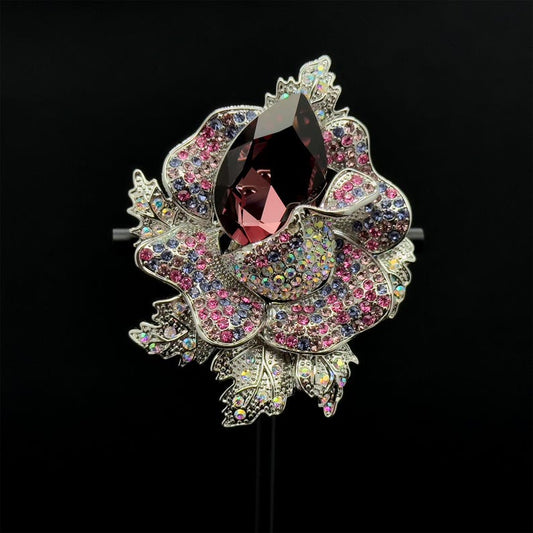 Stunning Party Brooch with Colored Rhinestones – Luxe Wedding & Evening Dress Statement Jewelry